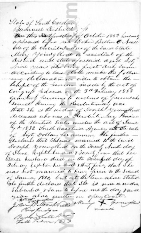 Revolutionary War widow's pension application of Mary Youngblood